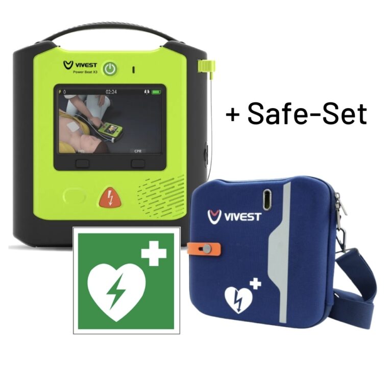 ViVest – PowerBeat X3 Defibrilator + AED-Schutzkoffer + AED Symbolschild + Safeset