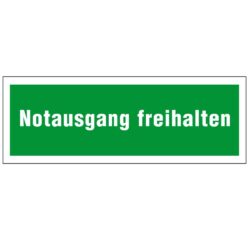 Rettungsschild mit Text Notausgang freihalten