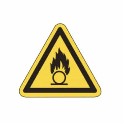 Warnschild als Symbol Warnung vor brandfördernden Stoffen nach ISO 7010