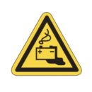 Warnschild als Symbol Warnung vor Gefahren durch Batterien nach ISO 7010